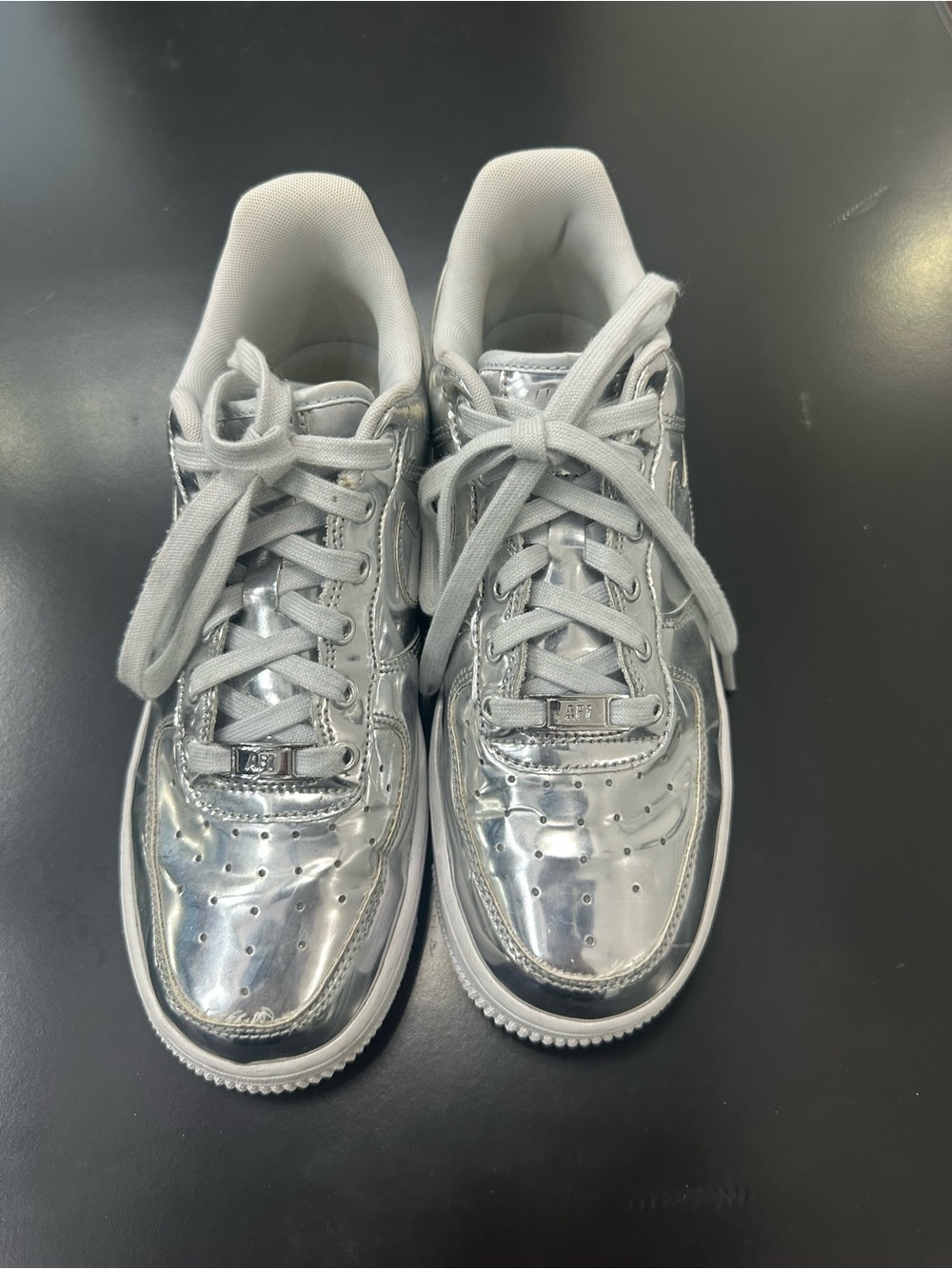 Nike Silver Metallic Air Force One Low-Top Sneakers
